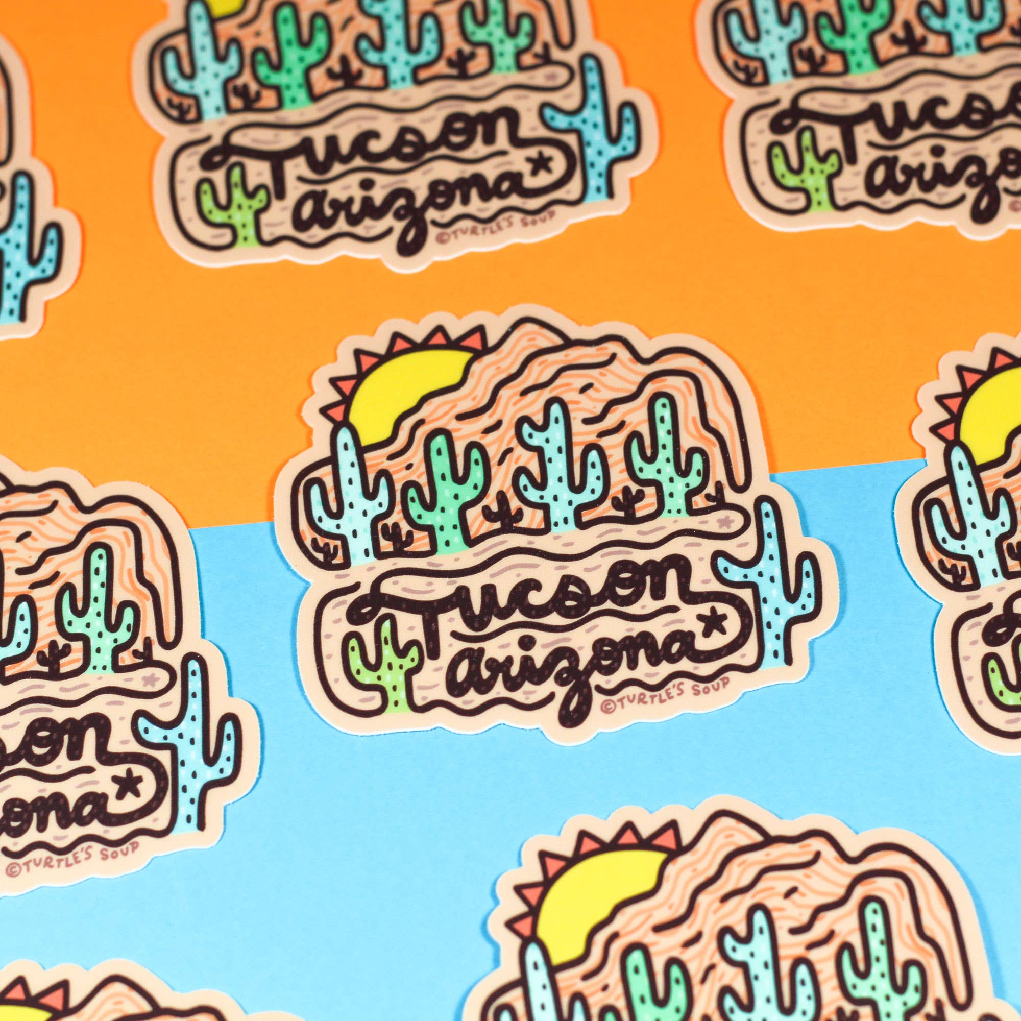Tucson Sunrise Hand Lettered Desert Landscape Vinyl Sticker
