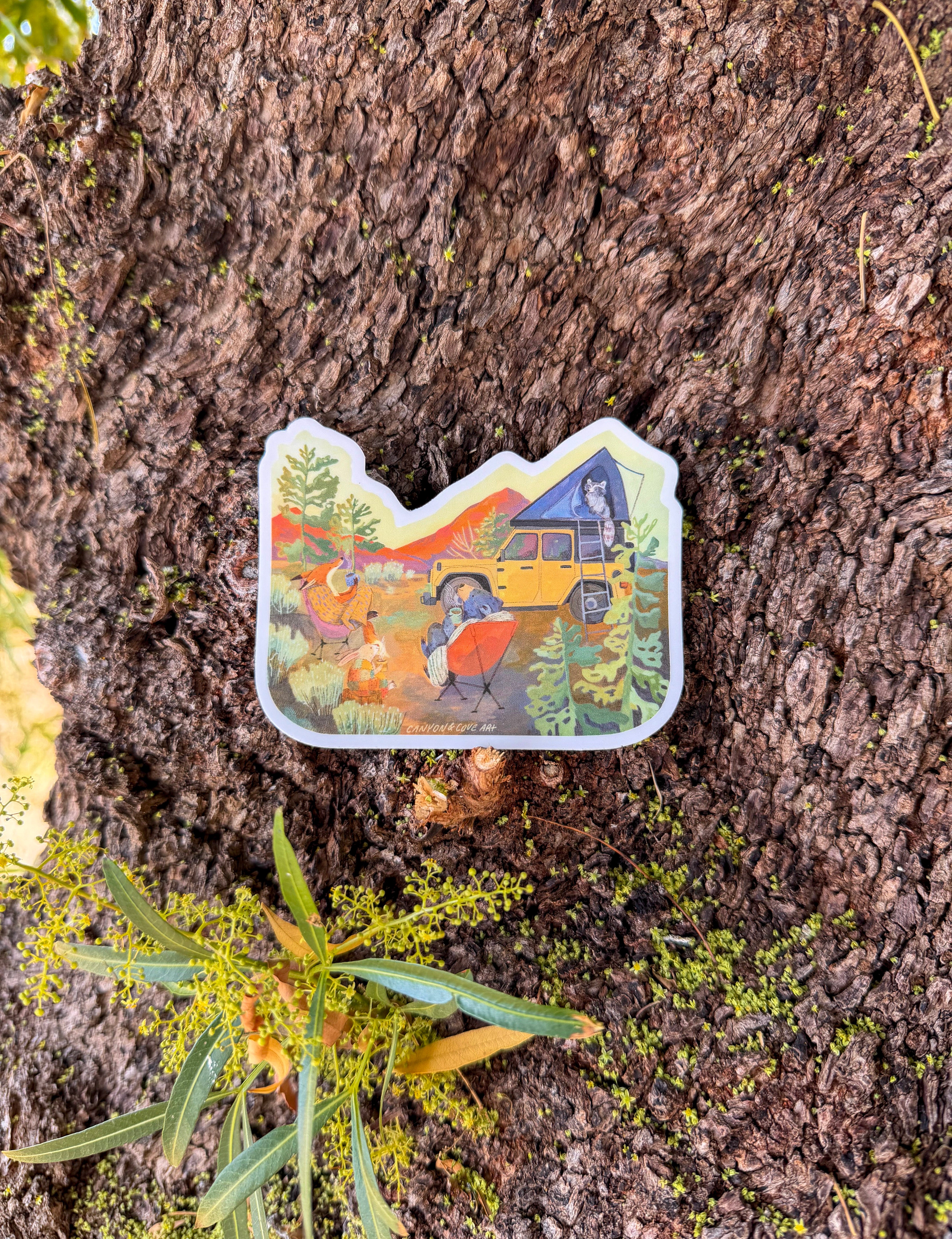 desert sunrise camp sticker
