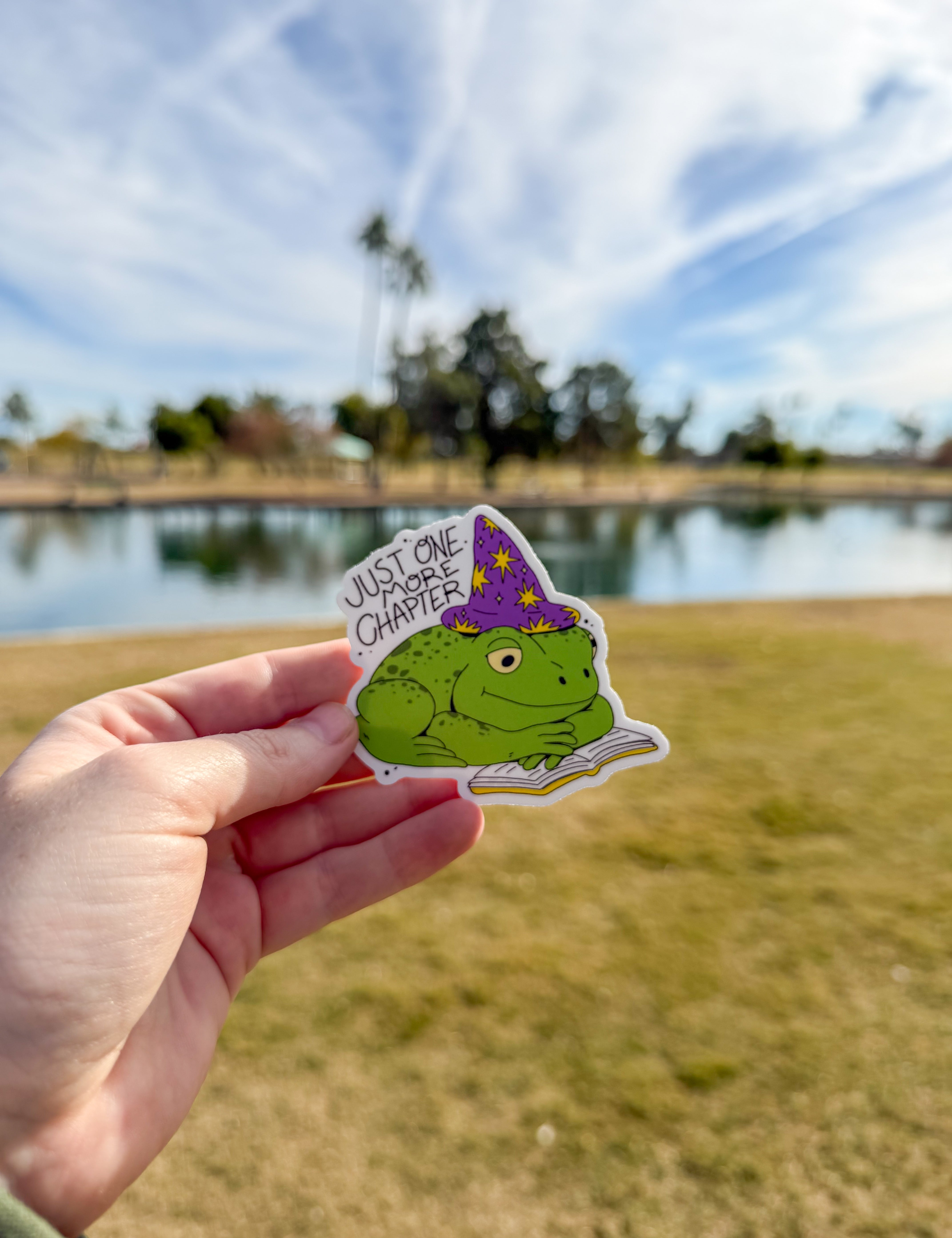 just one more chapter frog witch sticker